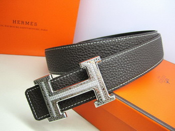 Hermes Calf Leather Diamond Belt HB118 Black Silver