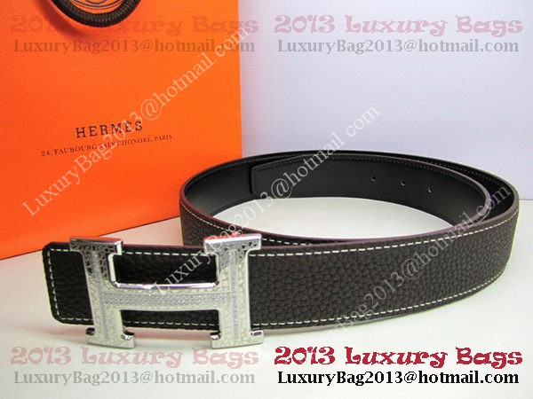 Hermes Calf Leather Diamond Belt HB118 Black Silver