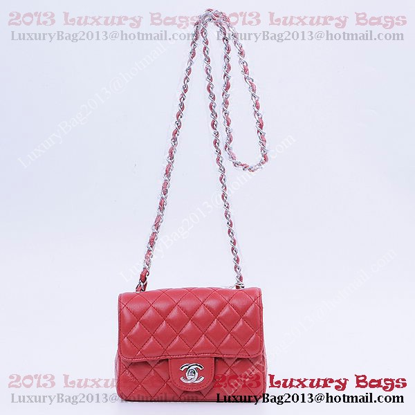 Chanel mini Classic Flap Bag Red Sheekskin 1115 Silver