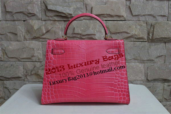 Hermes Kelly 32cm Shoulder Bag Pink Croco Patent Leather K32 Gold