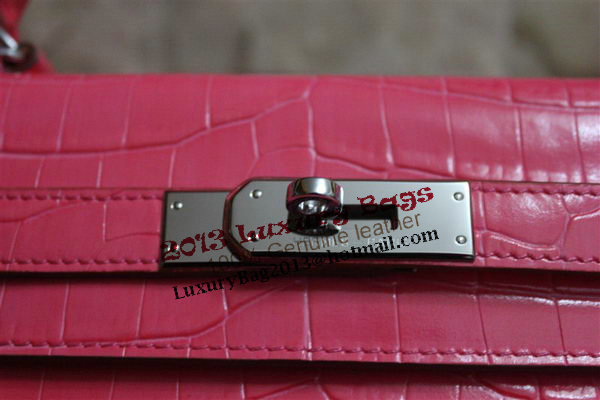 Hermes Kelly 32cm Shoulder Bag Pink Croco Patent Leather K32 Silver