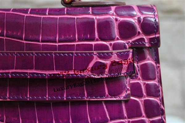 Hermes Kelly 32cm Shoulder Bag Purple Croco Patent Leather K32 Gold