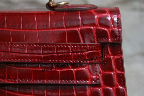 Hermes Kelly 32cm Shoulder Bag Red Croco Patent Leather K32 Gold