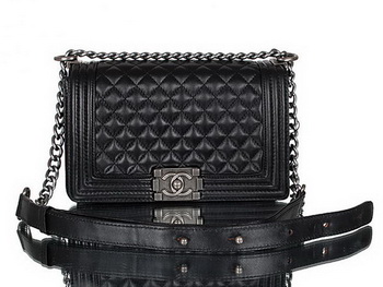 Chanel A67086 Black Lambskin Leather Le Boy Flap Shoulder Bag