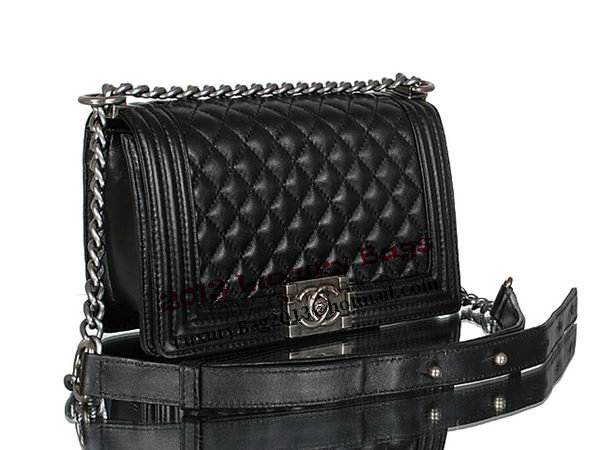 Chanel A67086 Black Lambskin Leather Le Boy Flap Shoulder Bag