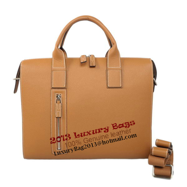 Hermes Mens Briefcase Calf Leather H1705 Camel