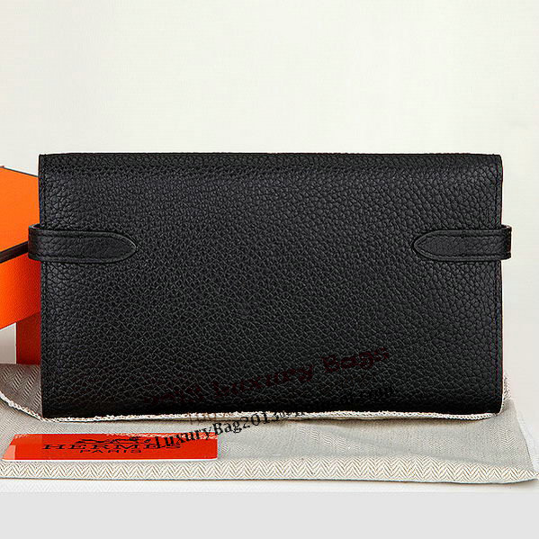 Hermes Kelly Original Leather Bi-Fold Wallet A708 Black