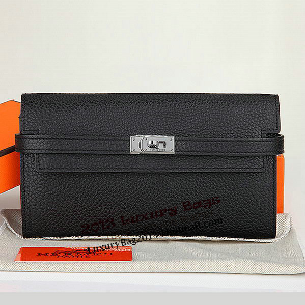 Hermes Kelly Original Leather Bi-Fold Wallet A708 Black