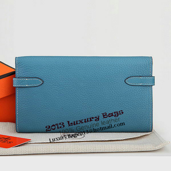 Hermes Kelly Original Leather Bi-Fold Wallet A708 Light Blue