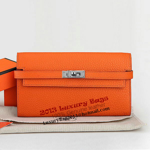 Hermes Kelly Original Leather Bi-Fold Wallet A708 Orange