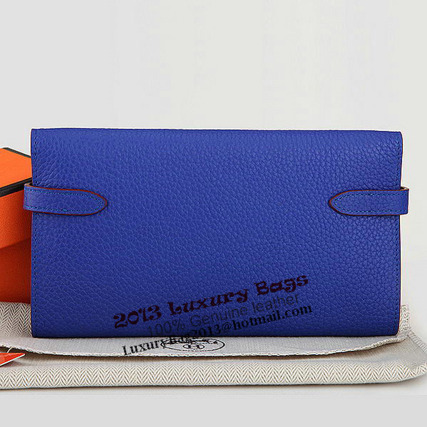 Hermes Kelly Original Leather Bi-Fold Wallet A708 RoyalBlue