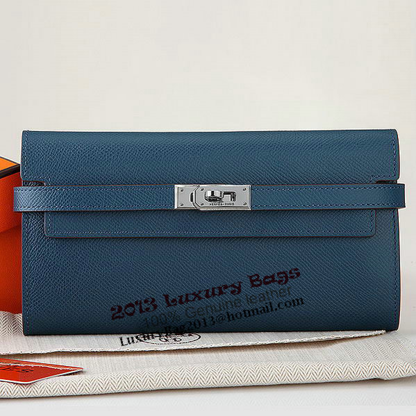 Hermes Kelly Original Saffiano Leather Bi-Fold Wallet A708 Dark Blue