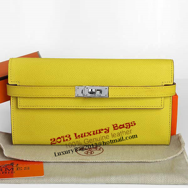 Hermes Kelly Original Saffiano Leather Bi-Fold Wallet A708 Lemon