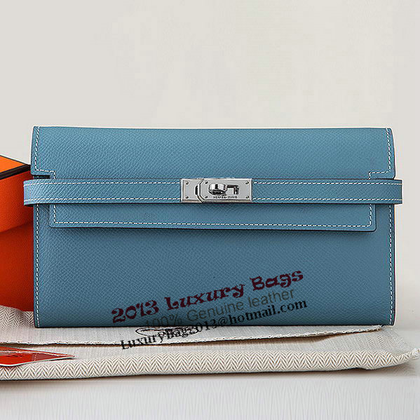 Hermes Kelly Original Saffiano Leather Bi-Fold Wallet A708 Light Blue