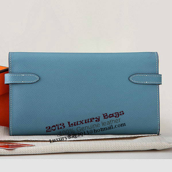 Hermes Kelly Original Saffiano Leather Bi-Fold Wallet A708 Light Blue