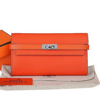 Hermes Kelly Original Saffiano Leather Bi-Fold Wallet A708 Orange