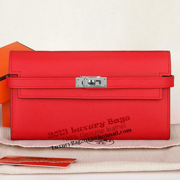 Hermes Kelly Original Saffiano Leather Bi-Fold Wallet A708 Red