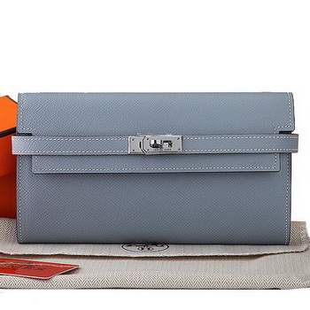 Hermes Kelly Original Saffiano Leather Bi-Fold Wallet A708 SkyBlue