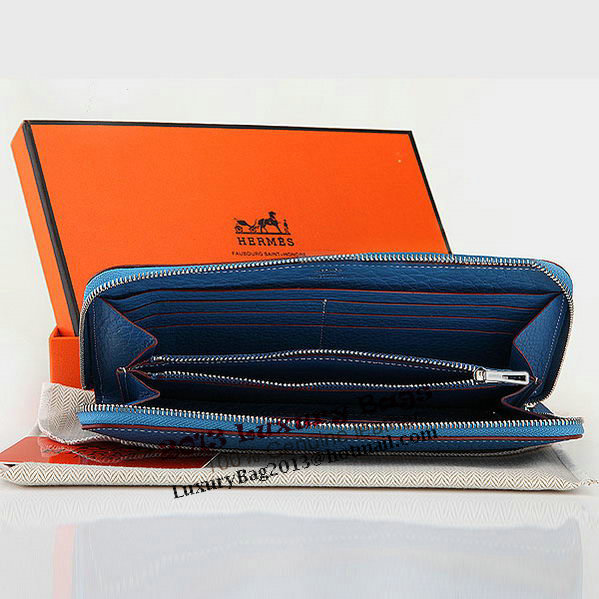 Hermes Zipper Wallet Original Leather A309 Blue