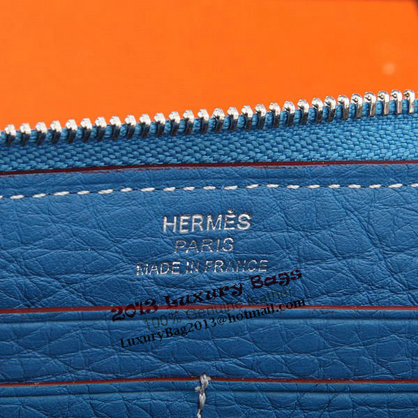 Hermes Zipper Wallet Original Leather A309 Blue