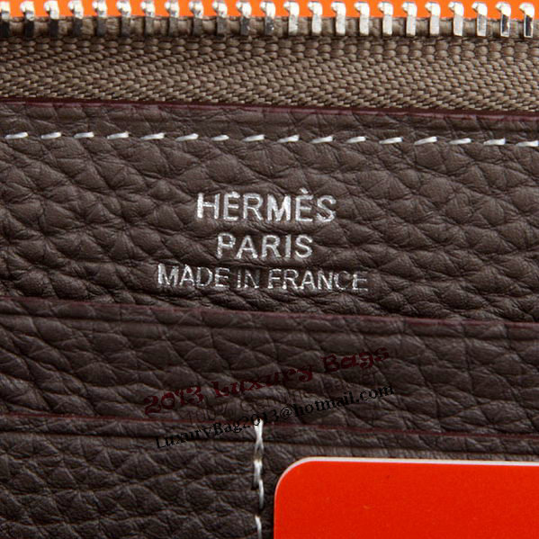 Hermes Zipper Wallet Original Leather A309 Dark Gray