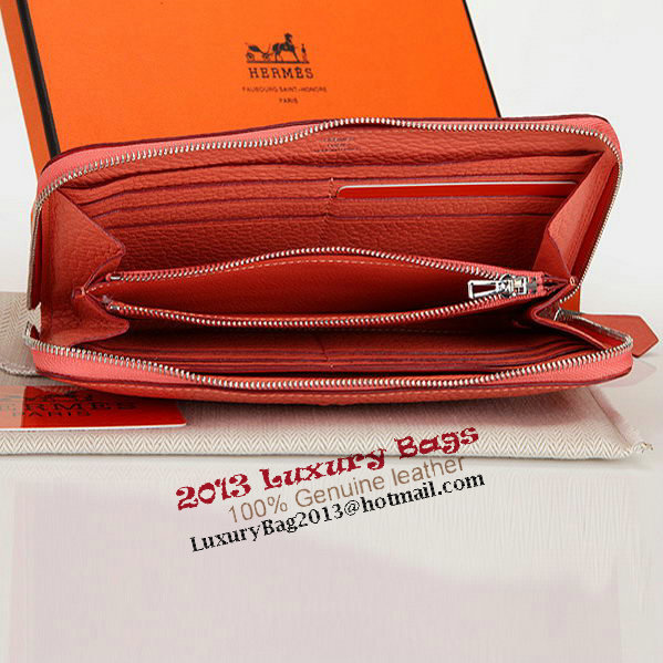 Hermes Zipper Wallet Original Leather A309 Dark Pink