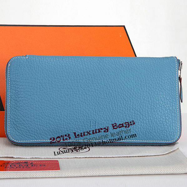 Hermes Zipper Wallet Original Leather A309 Light Blue