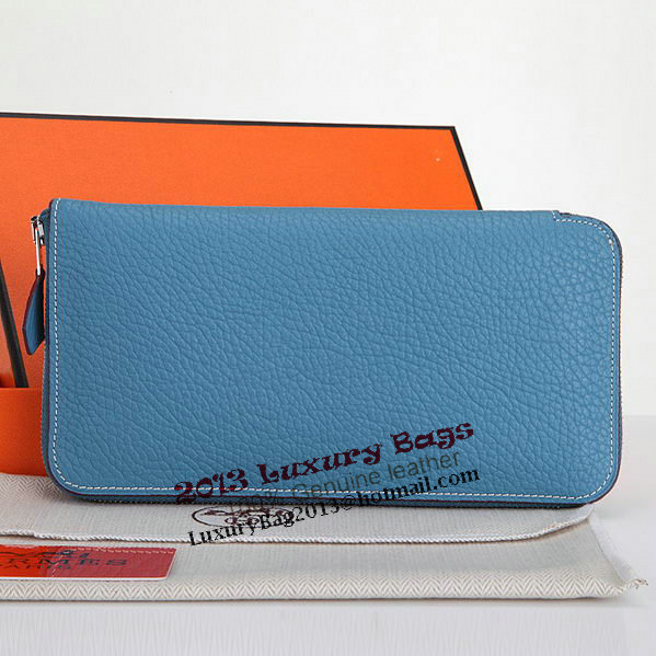 Hermes Zipper Wallet Original Leather A309 Light Blue