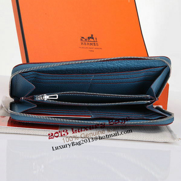 Hermes Zipper Wallet Original Leather A309 Light Blue