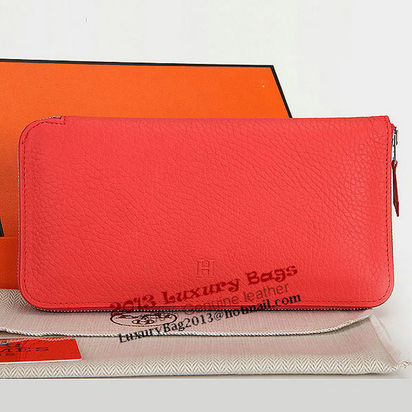 Hermes Zipper Wallet Original Leather A309 Light Red