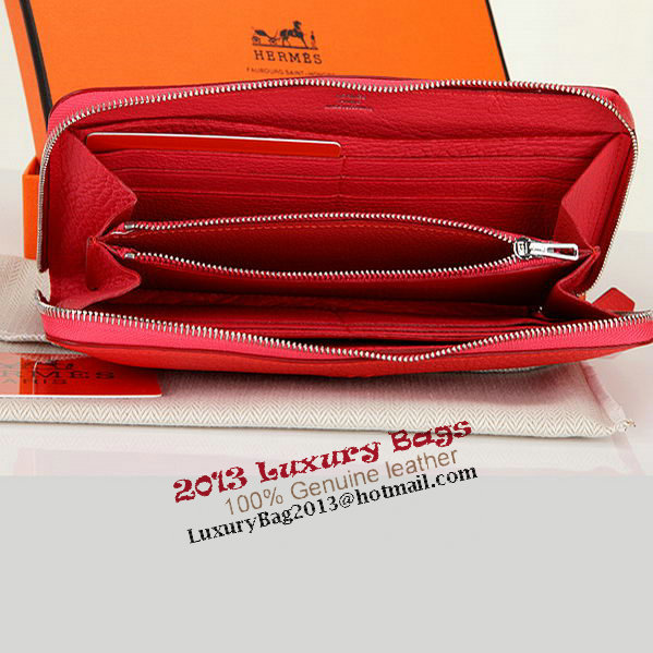 Hermes Zipper Wallet Original Leather A309 Light Red