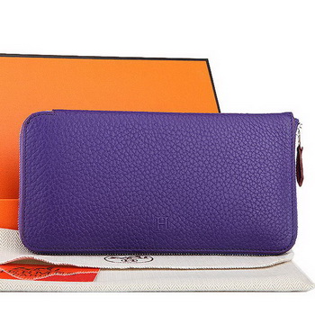 Hermes Zipper Wallet Original Leather A309 Purple