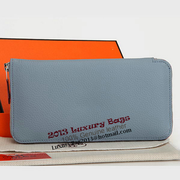 Hermes Zipper Wallet Original Leather A309 SkyBlue