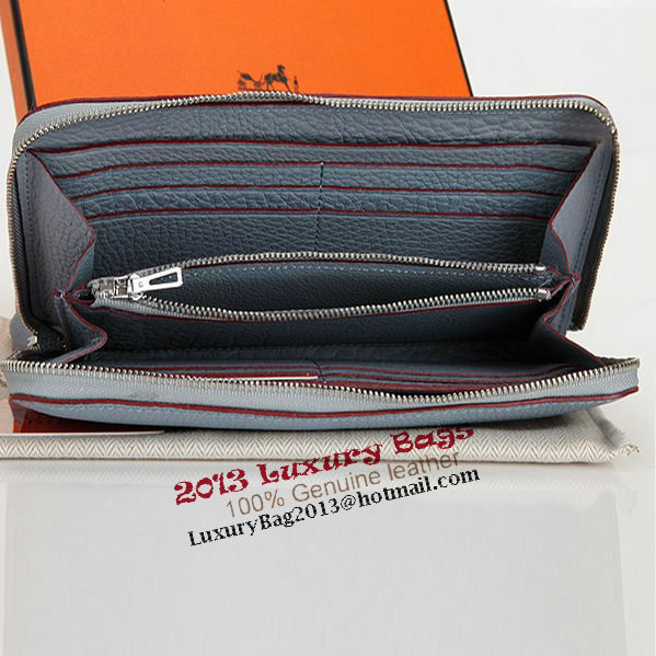 Hermes Zipper Wallet Original Leather A309 SkyBlue