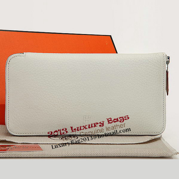 Hermes Zipper Wallet Original Leather A309 White