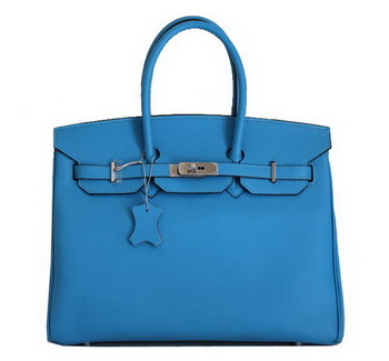 Hermes Birkin 35CM Tote Bag Blue Clemence Leather H6089 Silver