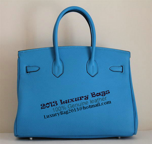 Hermes Birkin 35CM Tote Bag Blue Clemence Leather H6089 Silver