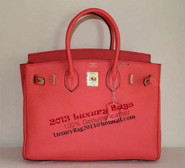 Hermes Birkin 35CM Tote Bag Light Red Clemence Leather H6089 Gold