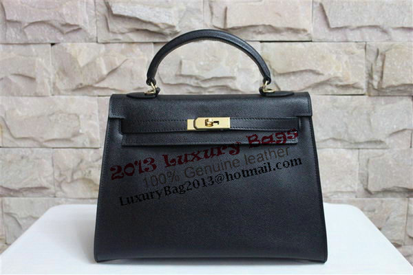 Hermes Kelly 32cm Shoulder Bag Black Saffiano Leather K32 Gold