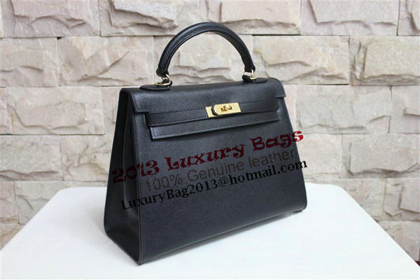 Hermes Kelly 32cm Shoulder Bag Black Saffiano Leather K32 Gold