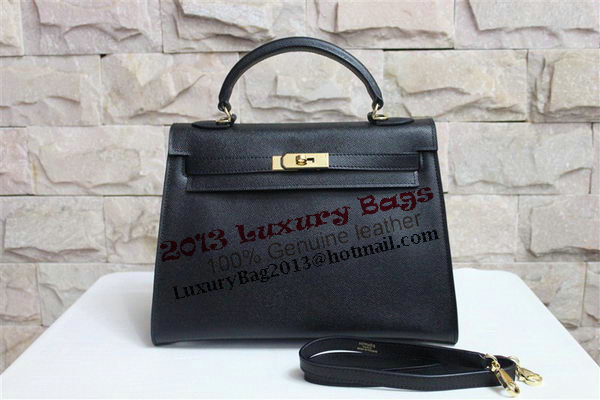 Hermes Kelly 32cm Shoulder Bag Black Saffiano Leather K32 Gold