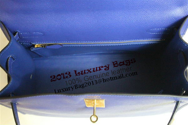 Hermes Kelly 32cm Shoulder Bag Blue Saffiano Leather K32 Gold