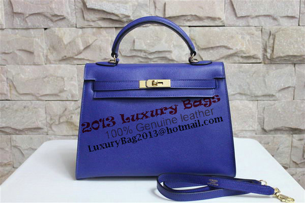 Hermes Kelly 32cm Shoulder Bag Blue Saffiano Leather K32 Gold