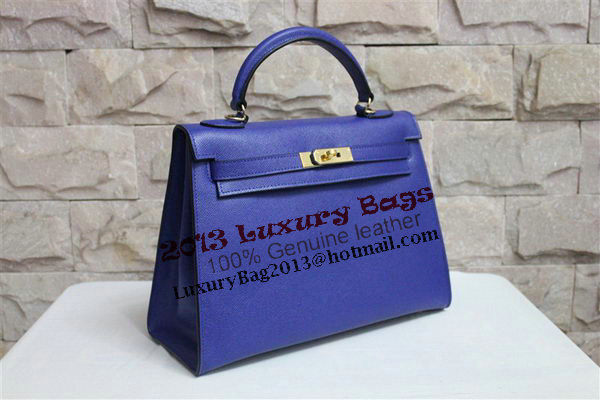 Hermes Kelly 32cm Shoulder Bag Blue Saffiano Leather K32 Gold