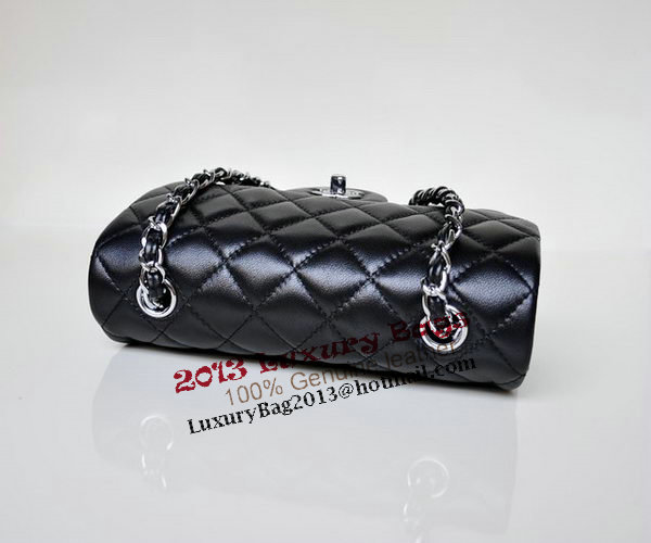 Chanel mini Classic Flap Bag Black Sheekskin 1117 Silver