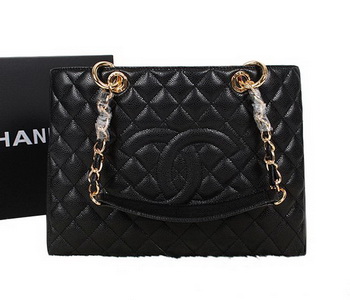 Chanel A50995 Black Original Leather Shoulder Bag Gold