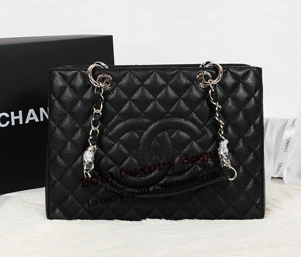 Chanel A50995 Black Original Leather Shoulder Bag Silver