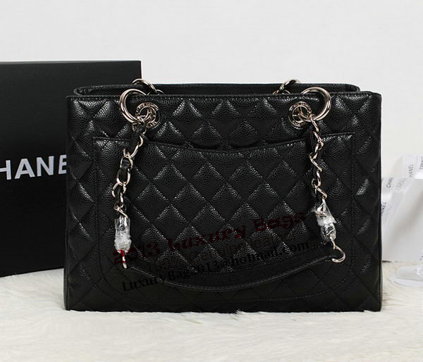 Chanel A50995 Black Original Leather Shoulder Bag Silver