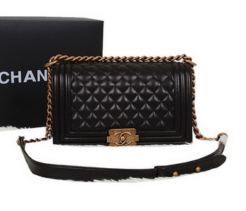 Chanel Black Sheppskin Leather Le Boy Flap Shoulder Bag A67086 Gold