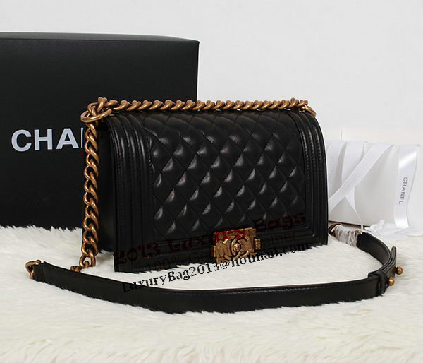 Chanel Black Sheppskin Leather Le Boy Flap Shoulder Bag A67086 Gold